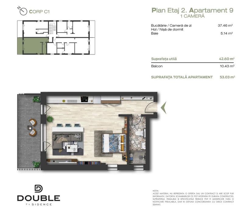 Apartament cu terasă și grădină