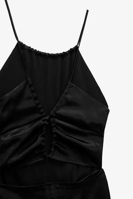 zara salopeta satin negru Small noua spate gol cut out lunga