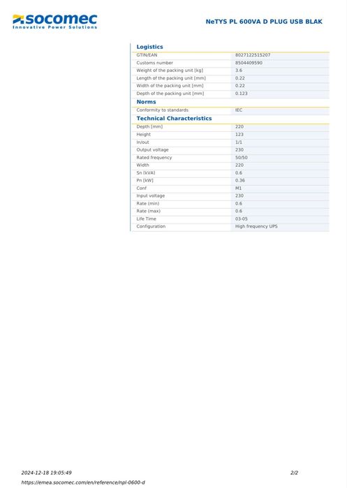 UPS - Socomec  NETYS - PL 600