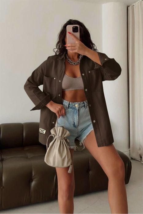 Дамска дълга дънкова риза - яке в 4 цвята