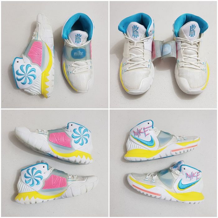Adidasi Nike Kyrie 6 EP Neon Graffiti, pantofi baschet, Sneakers White Blue-Fury Opti-Yellow, mărimea 42 EU unisex