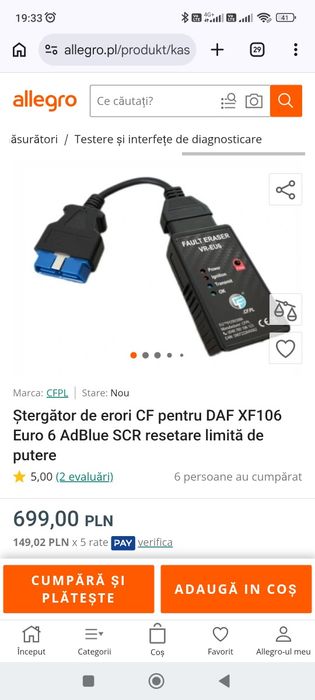 Ștergător de erori / Fault Eraser VR-EU6 (CFPL) – AdBlue / SCR Euro 6 DAF VOLVO