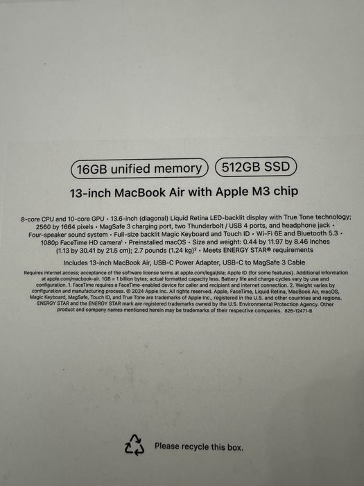 MacBook Air M3 chip, 512 GB, 100%