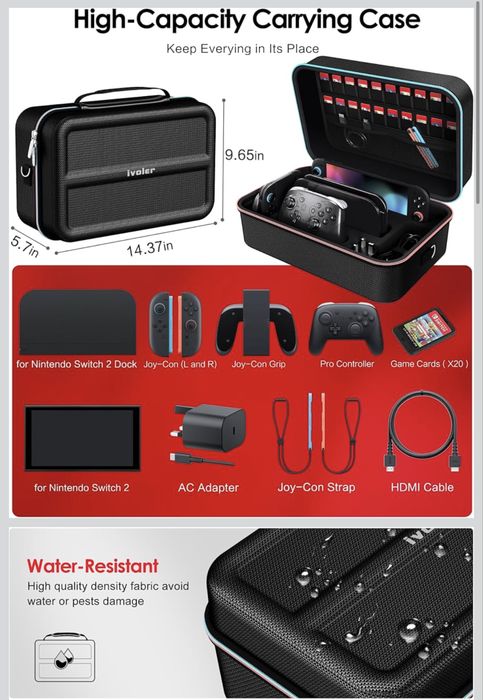 Продавам ivoler Case Compatible with Nintendo Switch 2 Model 2025, Deluxe Hard Carry Case Protective Portable Protective Case for Switch 2 Console