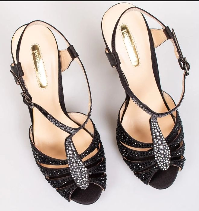 Sandale de ocazie cu aplicatii, marime 39, toc 10 cm