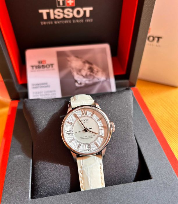 Дамски часовник TISSOT,Автоматиk ТИСОТ 32 диаманта, бял, сапфир стъкло