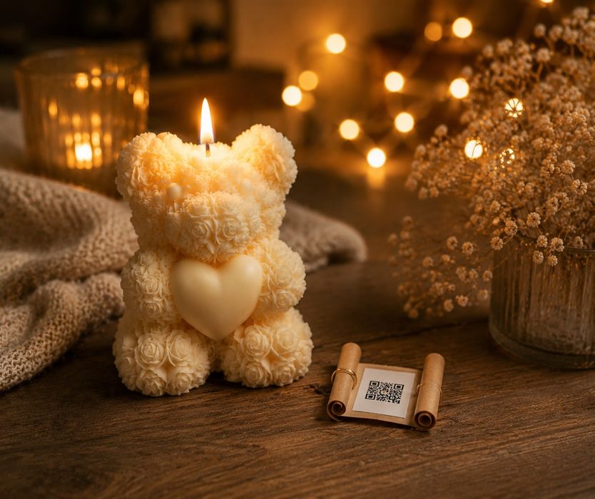 Lumânare handmade personalizată cu mesaj video prin cod QR – un cadou care spune o poveste