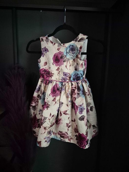 Rochiță elegantă pentru fetițe cu imprimeu floral mov-albastru