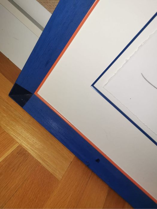 Картина абстрактна сюрреалистична в синя рамка ръчно изработена хартия