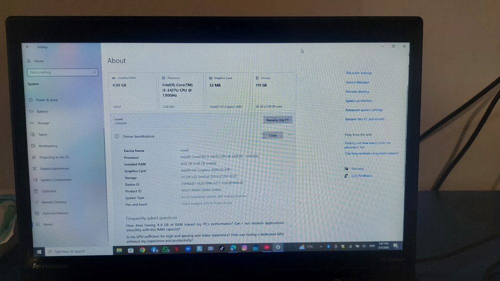 Laptop lenovo x1 carbon.