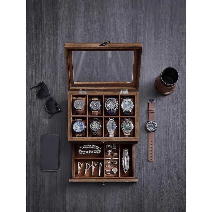 Cutie din lemn pentru ceasuri si bijuterii, SONGMICS, nuc