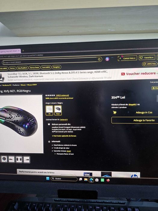 mouse gaming nou xtrfy MZ1 RGB nu a fost folosit doar 100 de lei