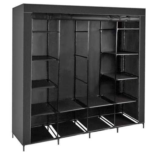 Сгъваем текстилен гардероб с 14 рафта и 2 закачалки 170х170х42см Черен