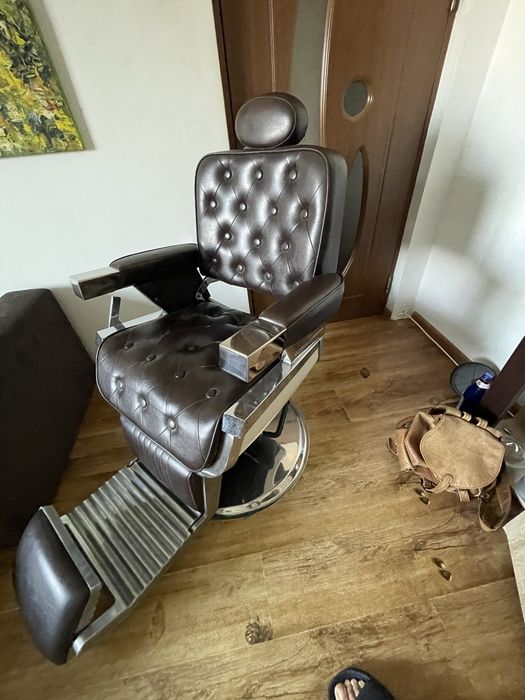 Scaun Frizerie Profesional Vintage, Reclinabil, Piele Maro