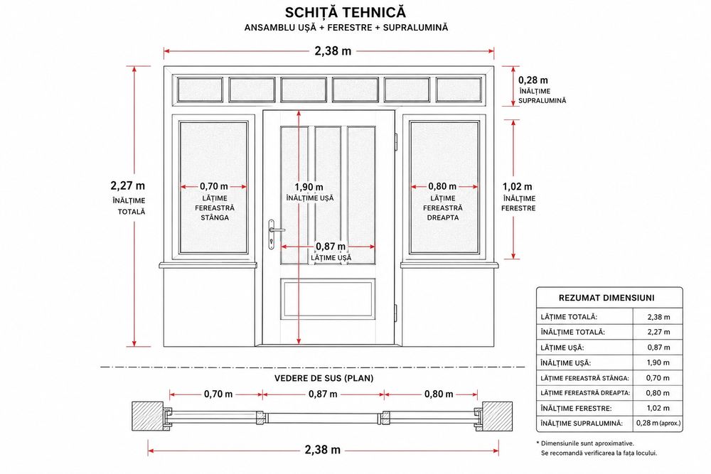 Ansamblu ușă de intrare + ferestre laterale + supralumină