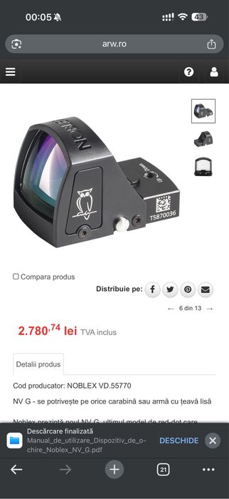 Sistem de ochire Docter Noblex Sight  G 3 punt rosu 3.5 moa