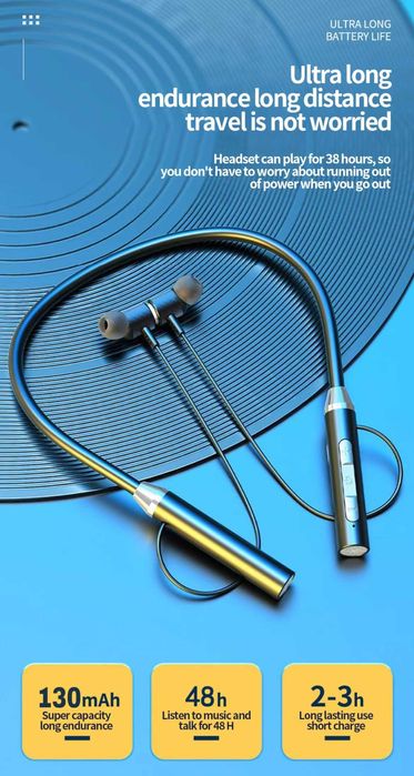 Casti wireless banda gat, Bluetooth, 150h autonomie, anulare zgomot