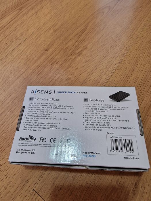OFERTA! Vând carcasă AISENS  hard disk extern SATA  viteză de transfer 5 GB pe secundă nou sigilat