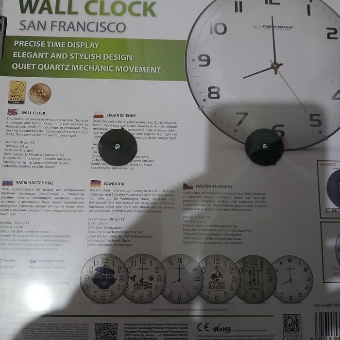 Ceas de perete EHC018F, model San Francisco, cu cifre mari,35 cm,nou