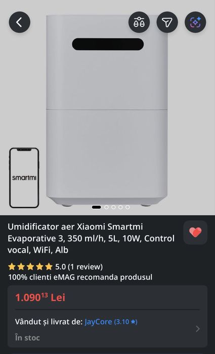 Xiaomi Smartmi umidificator evaporative 3, 5L, 10W, Wi-Fi, Versiune UE