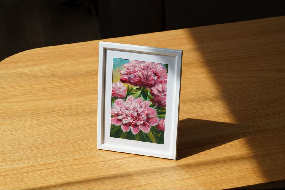 Картина акрил 15х21 см. Розови божури