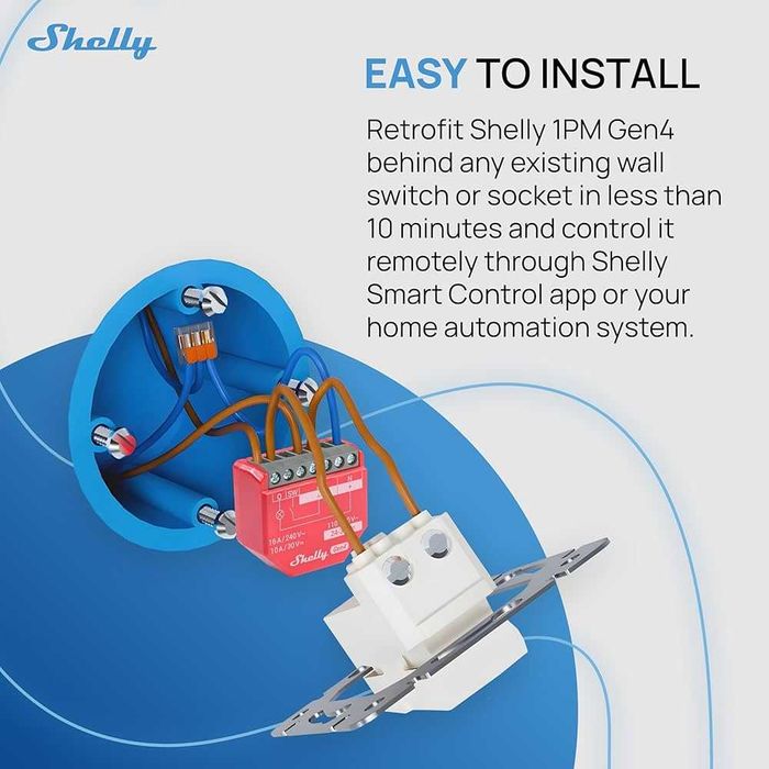 Shelly 1PM Gen4 – Matter, Zigbee и Ватметър 16A