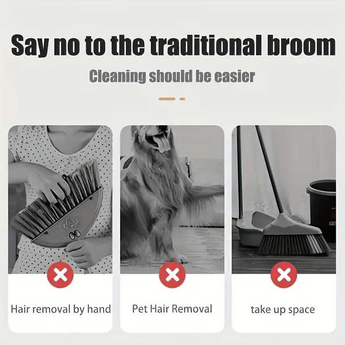 Set de Curățenie 3 în 1–Mătură cu peri moi, Lopată și Perie Combinată