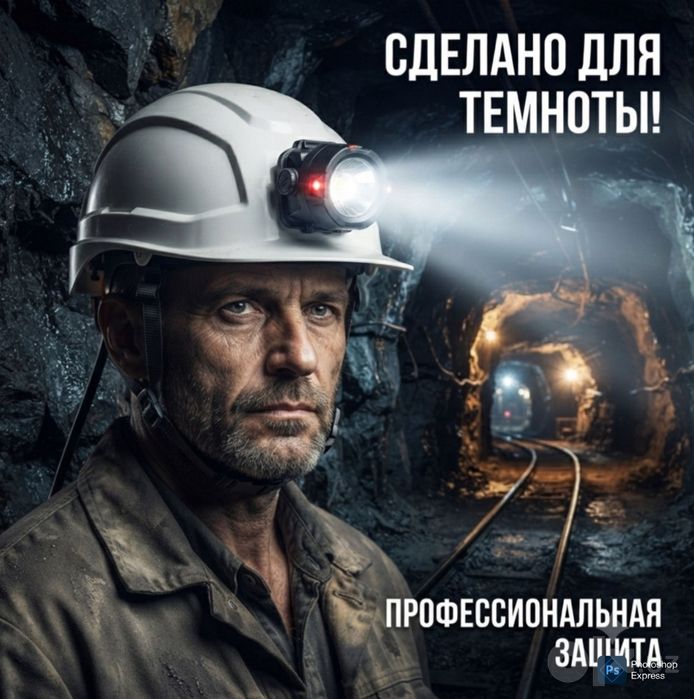 Каска шахтёрская ААА КЛАСС с фонариком