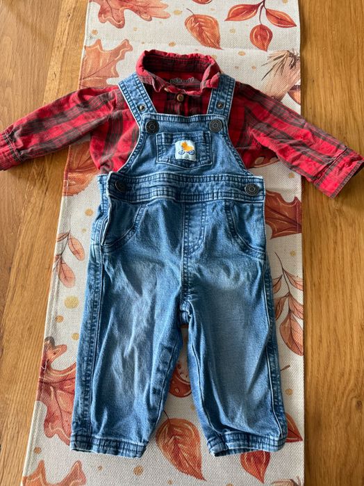 Бебешки комплект боди риза и дънков гащеризон// Коледна фотосесия