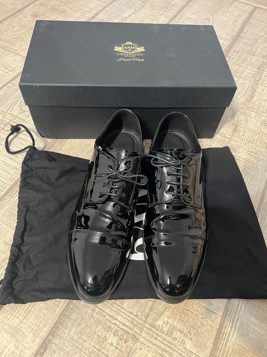 Pantofi piele naturala barbati / negru lucios lac / marimea 42