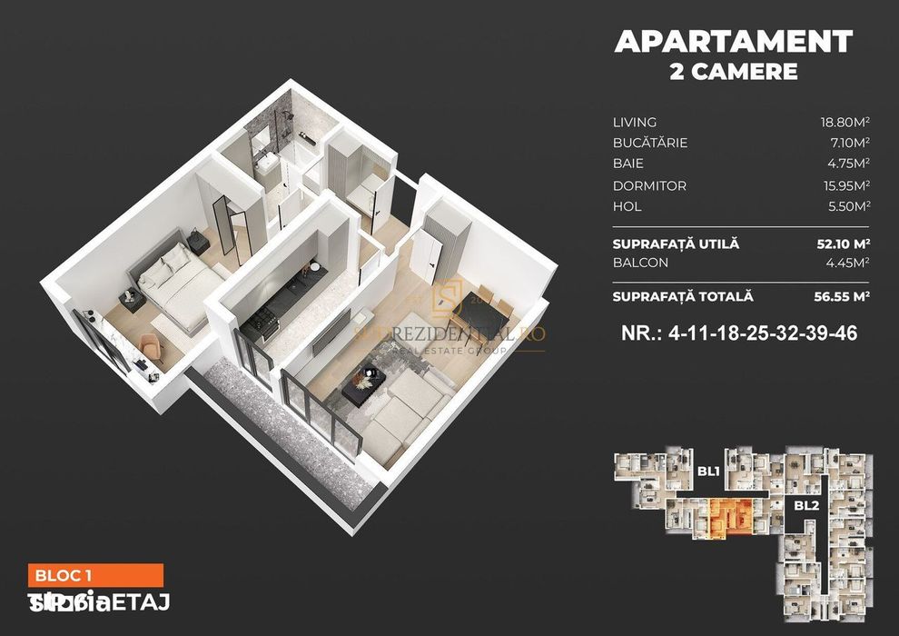 Apartament aproape de metrou - 2 camere, decomandat, Popesti-Leordeni