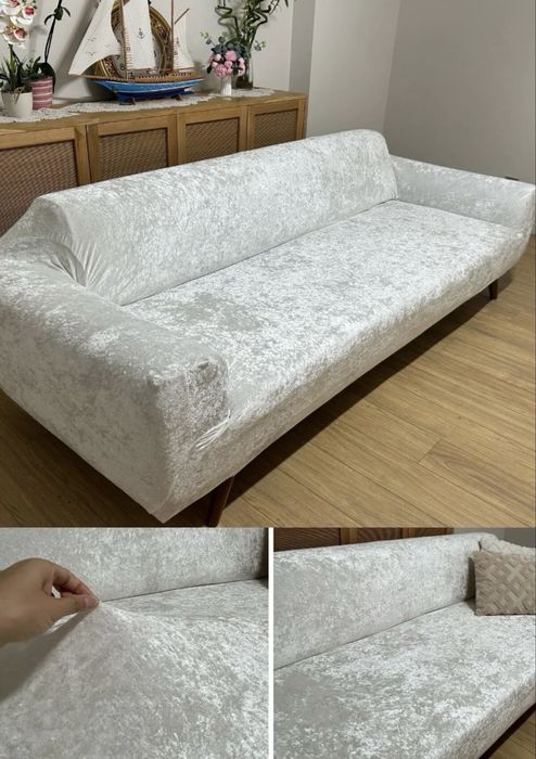 Set 3 huse din catifea /Alba / 3,1,1