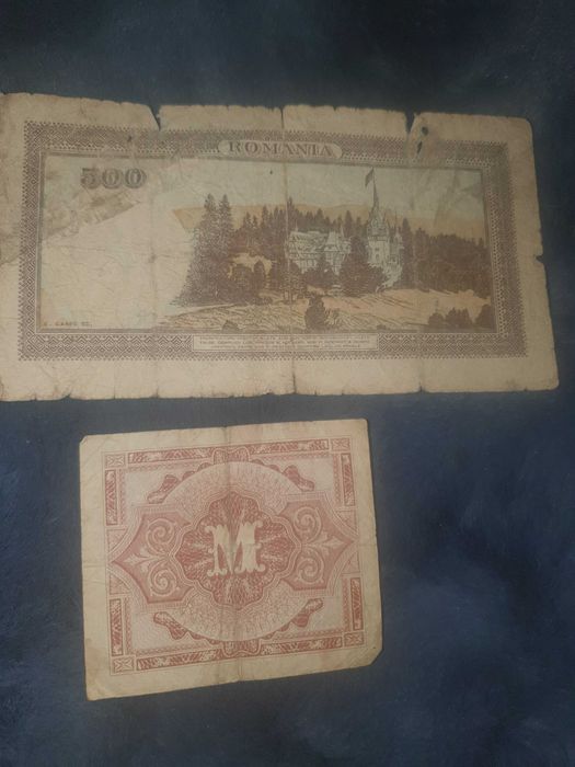 bancnota veche 500 lei si una de 50 pfennig