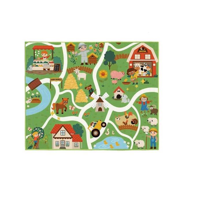Детски килим Mercado Trade, За детска стая, Правоъгълен, Ферма, Зелен