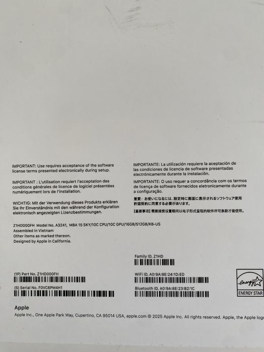 Macbook Air m4 16/512 гб