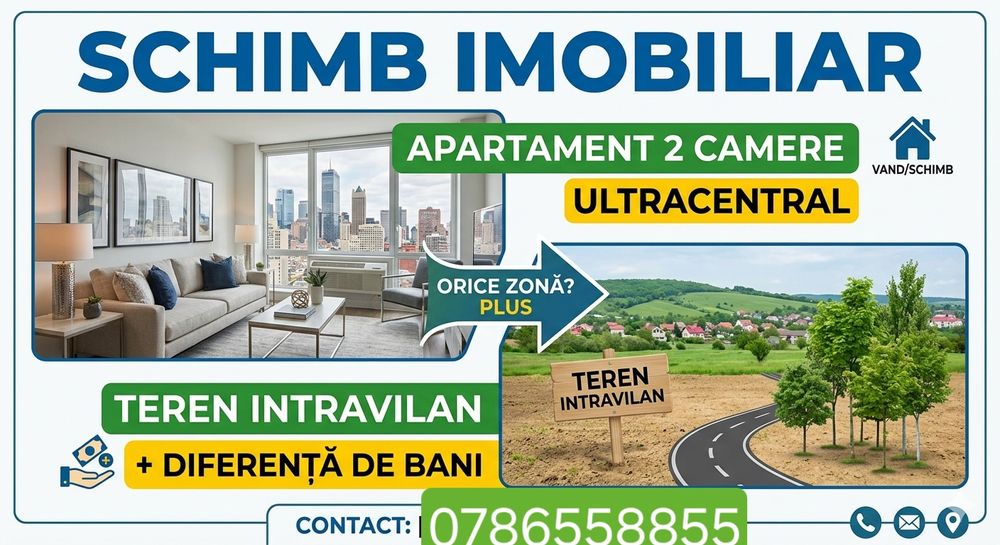 Schimb apartament cu teren plus diferenta