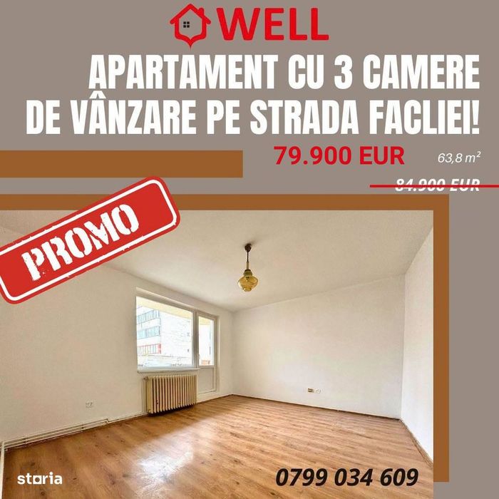 Apartament cu 3 camere de vânzare în Sf. Gheorghe, pe strada Facliei!