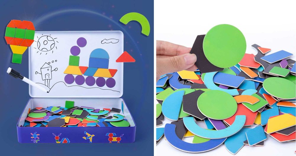 Голяма магнитни мозайка от дърво в метална кутия 180 бр. НОВО