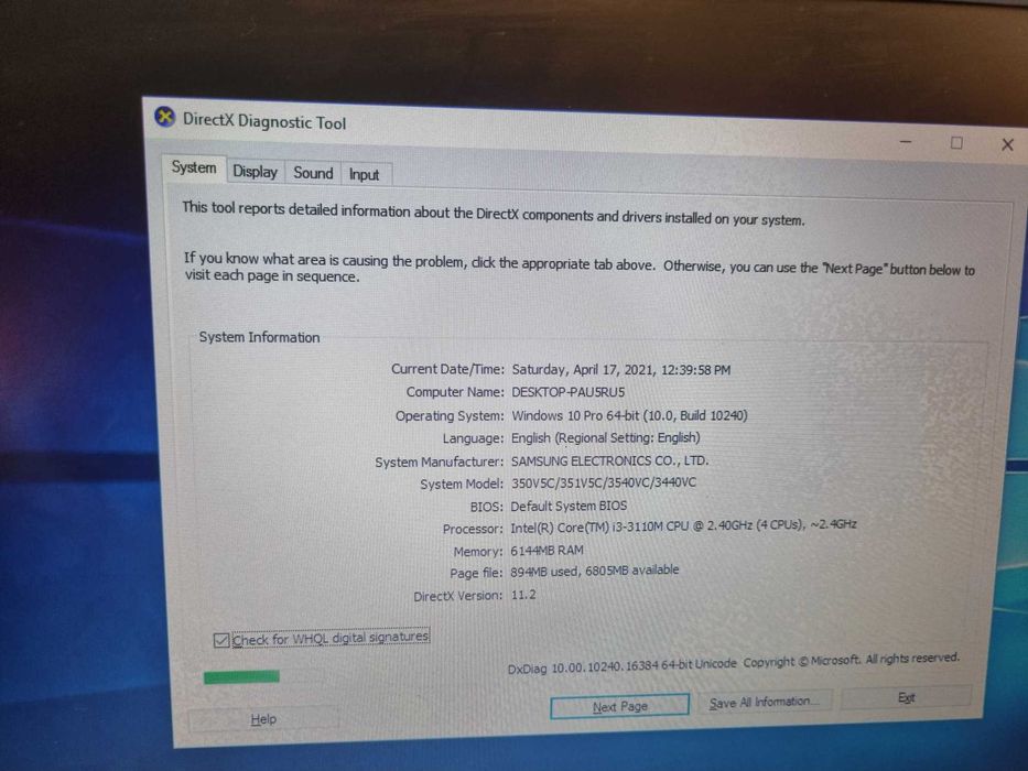 Laptop Samsung 15.6 inch Intel Core i3 6GB RAM 750GB HDD Windows 10 Pro