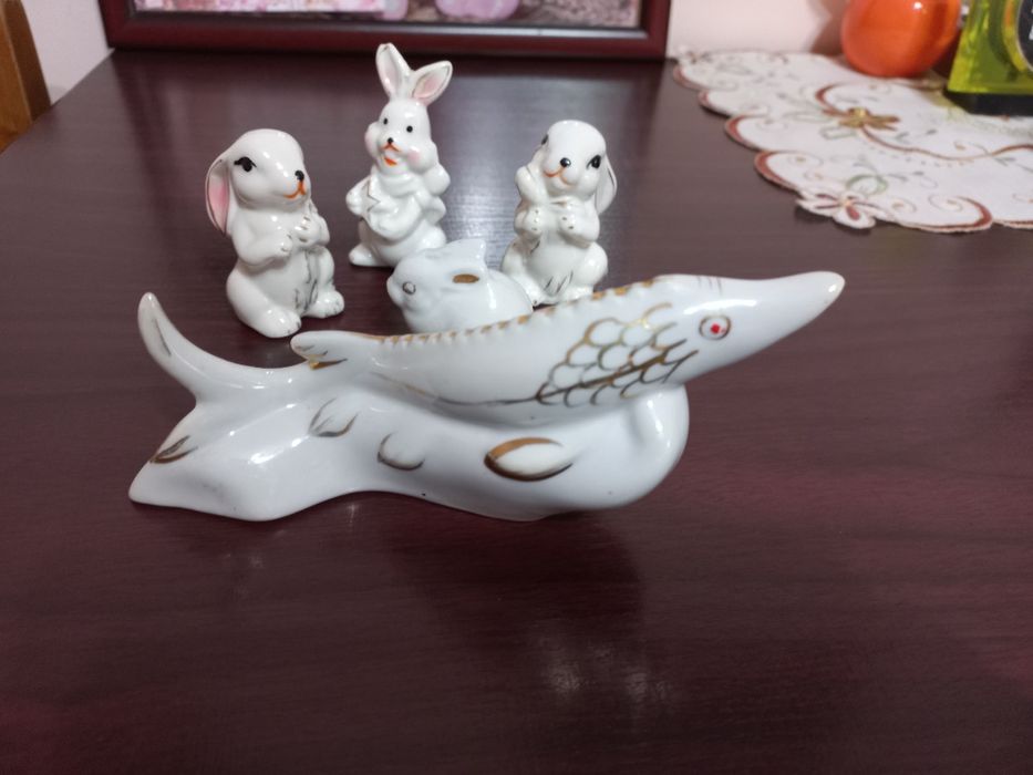 СССР фарфор,статуэтки "Щука", "Зайцы".