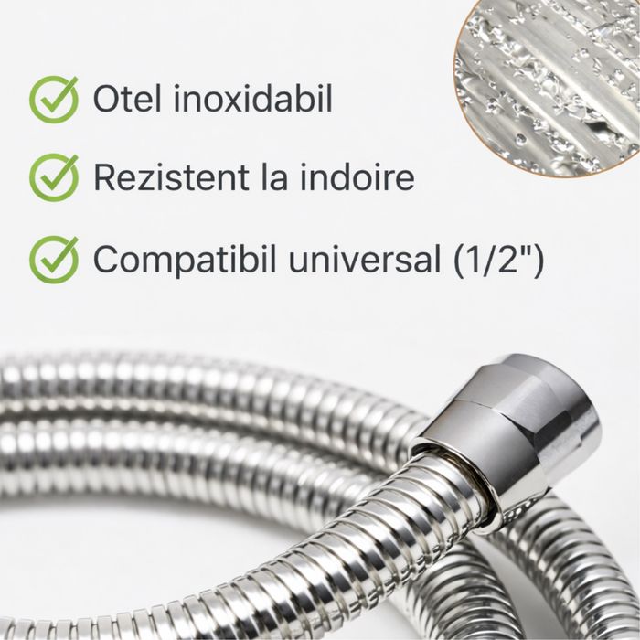Furtun duș 2 metri, oțel inoxidabil, conexiune universală- nou