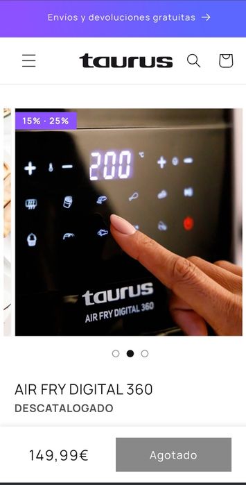 Friteuza Taurus AIR FRY DIG 360, 2150 W, 7,5 L, neagra, display integr