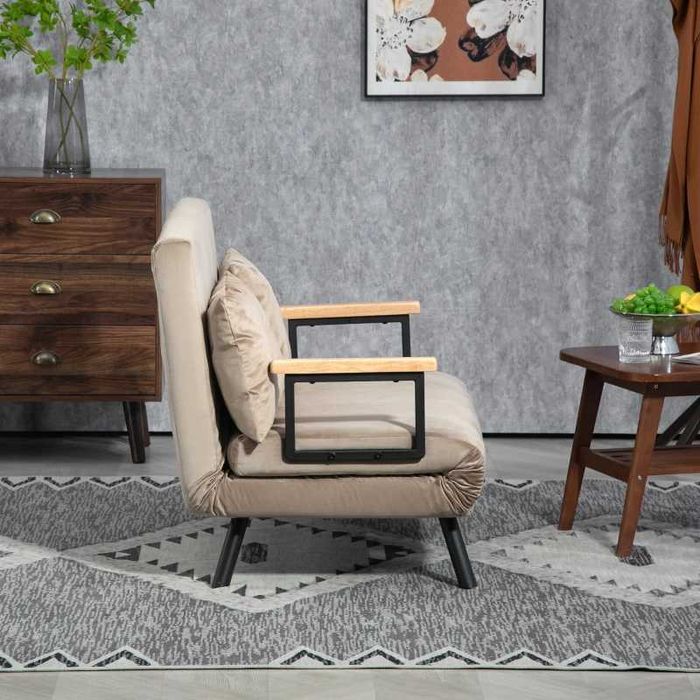 Разтегателен диван HOMCOM, легло за гости, дървени подлакътници