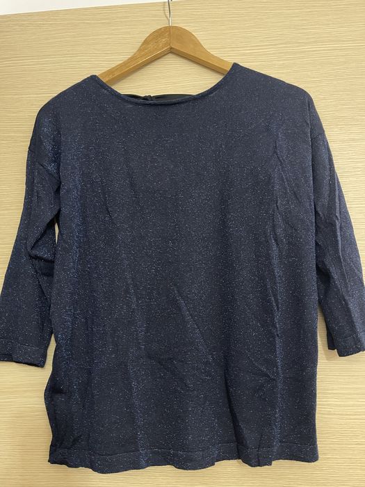 Bluza bleumarin fir metalic stralucitor cu panglica la spate