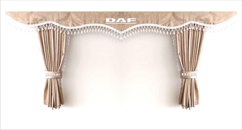 Комплект пердета за камион + кукички бежови с бели пискюли