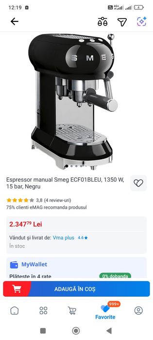 Espresor Smeg manual, se emite factura garantie
