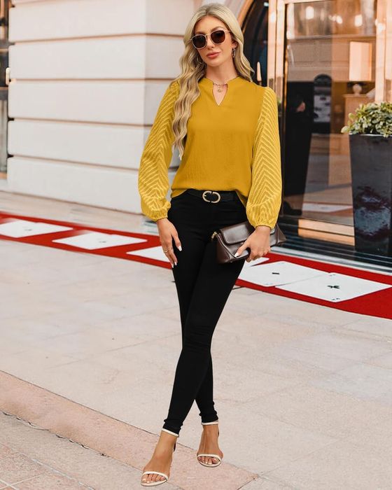 Bluză damă elegantă galben muștar mâneci dantelă XXL
