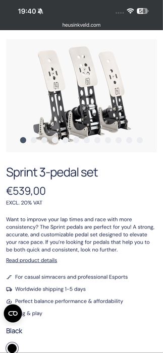 Heusinkveld Sprint 3-pedal set with Baseplate