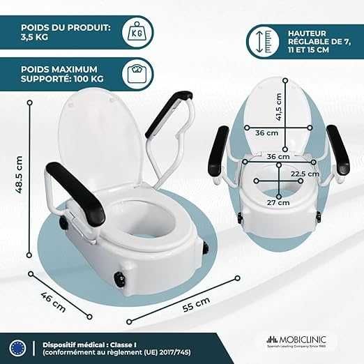 Mobiclinic Tajo Тоалетна седалка със сгъваеми дръжки и капак, до 100 кг.