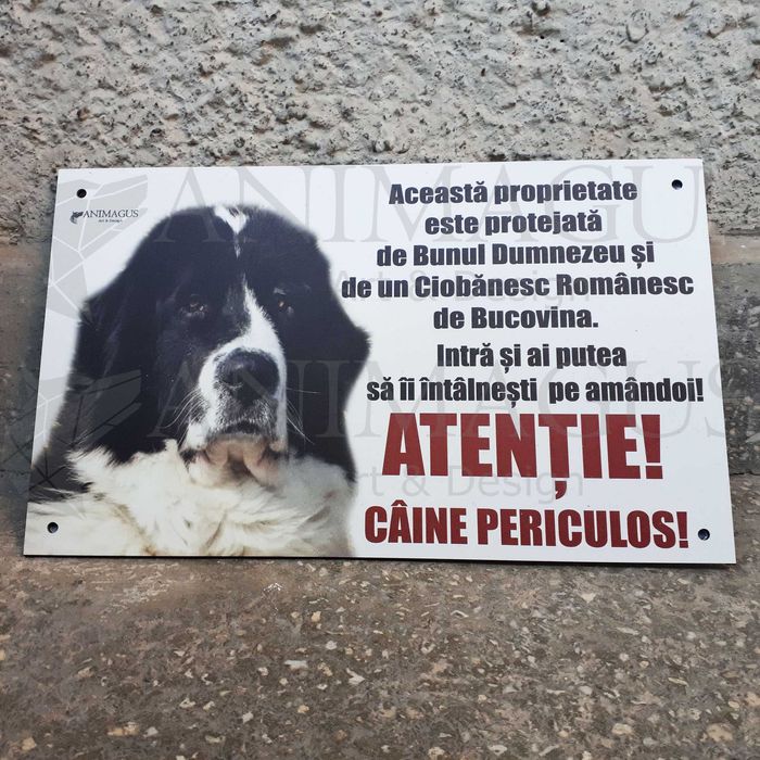 Placa Avertizare Caine Rau Periculos Ciobanesc de Bucovina